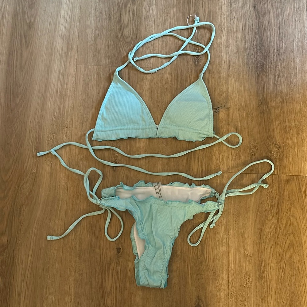 Teal scrunchy bottom bikini